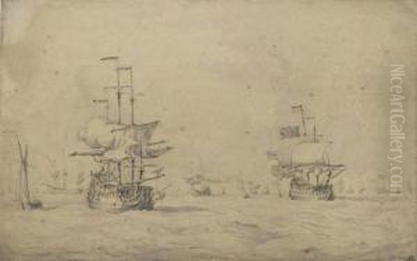 A Fleet Of Men O' War In A Stiff Breeze - view 1