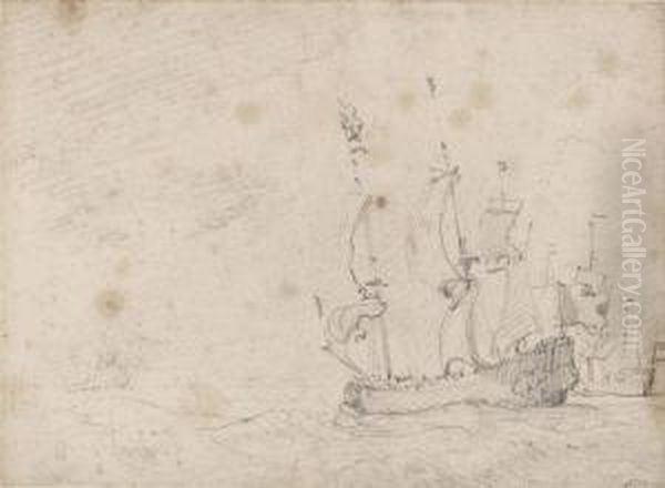 A Man O' War At Sea In A Fresh Breeze - view 1