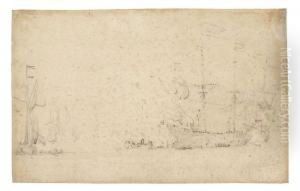 A Fleet Of Men O' War And Yachts In A Fresh Breeze