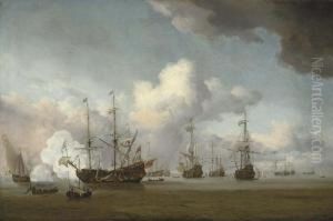 A Fleet Of Dutch Men-o'-war At Anchor by Willem van de, the Elder Velde