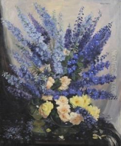 Bouquet De Fleurs Aux Roses Jaunes by Yvonne Josephina Van De Velde