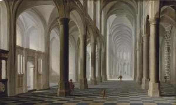 Delen The Interior Of A Gothic Church With Elegant Figures - view 1