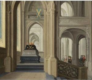 A Church Interior With A Royal Tomb by Dirck Van Delen