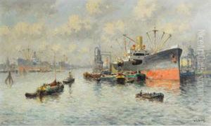 Rotterdam Harbour; Fishing Boats Near The Coast by J. Van Delden