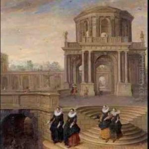 Capriccio Of A Baroque Palace With Elegant Figures by Dirck Van Delen