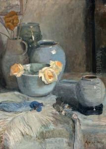 Stilleven Met Gele Rozen by Ans Van Den Berg