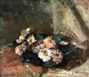 Bloemen In Zwarte Schaal by Ans Van Den Berg