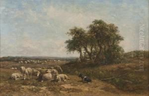 Schafer Mit Herde by Simon Van Den Berg