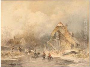 A Winter Landscape With Figures On The Ice by Andries Van Den Bergh