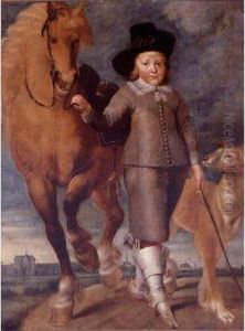 Portrait Of A Boy Standing In A Landscape, The Town Of Alkmaar In The Distance