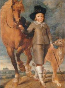Portrait Of A Young Boy Standing In A Landscape With A Horse And A Dog, The Town Of Alkmaar In The Distance