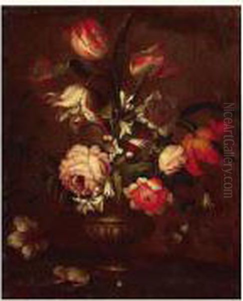 Attribue A Nicolas Van Den Bergh - Bouquet De Fleurs Et Grenouille - view 1