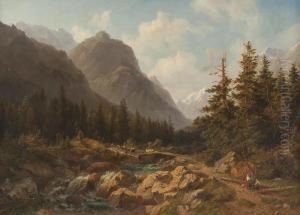 Waldbach Vor Alpenpanorama by Willem Jan Van Den Berghe