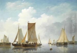 Estuary With Vessels In Calm Water