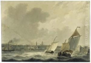 Shipping In The Harbour At Calais by Frans Jacobus Van Den Blijk