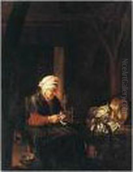 An Old Lady Peeling A Lemon In An Interior - view 1