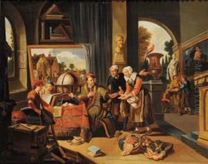 Scena D Interno Con Figure E Scienziati by Balthasar Van Den Bosche