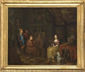 Dame De Qualite Se Faisant Portraiturer Dans L"" Atelier Du Peintre by Balthazar Van Den Bossche