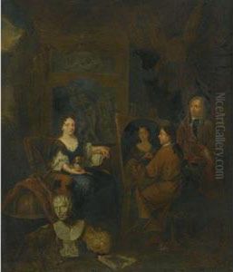 Interior Of An Artist's Studio With A Lady Sitting For Aportrait by Balthazar Van Den Bossche