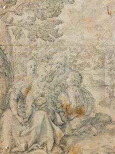 Sainte Famille Avec Saint Jean-baptiste by Crispiaen Van Den Broeck