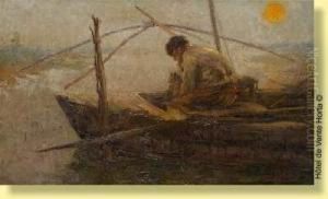 Pecheur Au Coucher Du Soleil by Willem Van Den Bruel