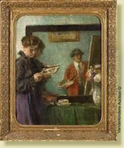 Le Peintre Et Son Modele Dans L""atelier by Willem Van Den Bruel