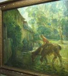 Man Te Paard Bij De Watermolen. by Willem Van Den Bruel