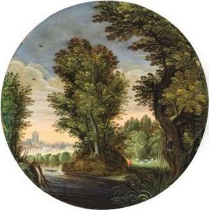 Bewaldete Landschaft Miteinem Hirten Und Stadt Im Hintergrund