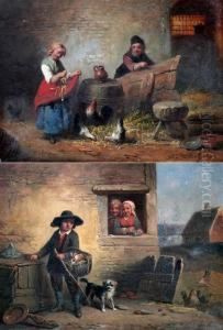 Rabbit Seller And Feeding The Chickens by Felix Van Den Eycken
