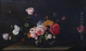 Nature Morte Au Bouquet De Roses. by Jasper van der Lanen