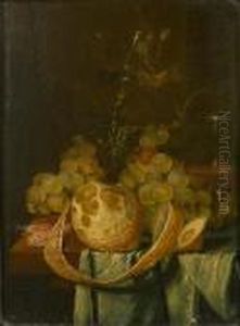 A Still Life With Grapes, A Peeled Lemon And A Glass Of Wine On A Partially-draped Table A Still Life With Grapes, A Peeled Lemon And A Glass Of Wine On A Partially-draped Table