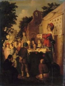 A Mountebank At His Stand In A Rural Fair, With A Church Beyond