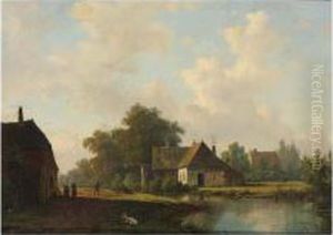 Landscape With Farm And Peasants On A Country Lane