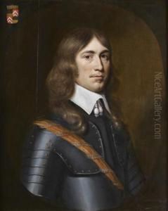 Portrait D'homme En Armure Dans Un Ovale Peint by Crispyn Van Den Queborn