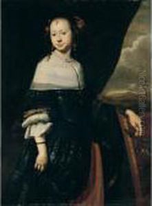 Portrait Of A Young Lady, Three-quarter Length, Standing, Wearing Black, Holding A Sprig Of Orange Blossom