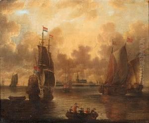 Dutch Shipping At Anchor Off A Coastal Town