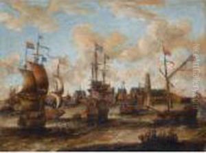 English And Dutch Shipping Off Antwerp by Pieter Van Den Velden