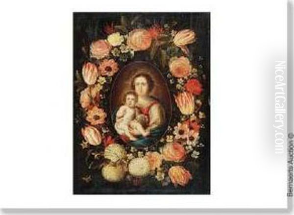 Entourage. La Vierge Entouree D'une Couronne De Fleurs. - view 1