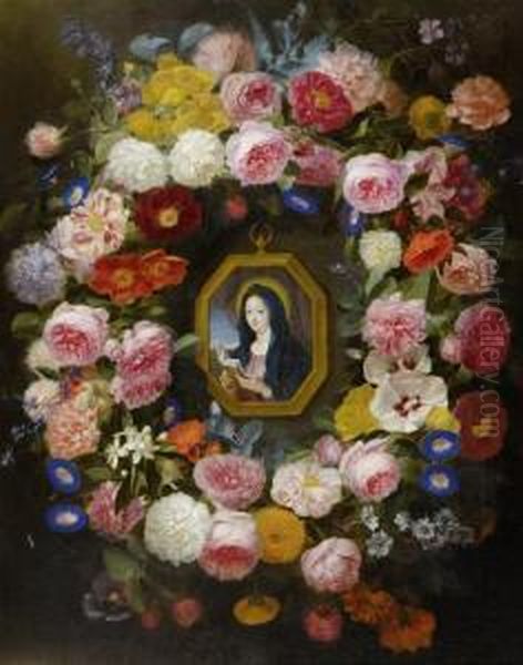 The Madonnaand Child In A Floral Garland Surround - view 1
