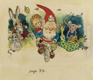 Noddy And Big-ears Cycling Back To Town by Harmsen Van Der Beek