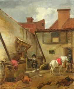 Rastender Reiter In Einem Innenhof