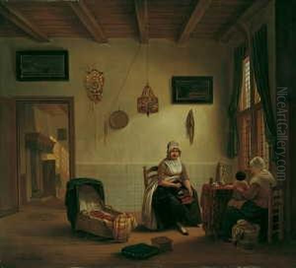 Burgerliches Interieur Mit Zwei Frauen Und Einem Kleinen Kind. - view 1