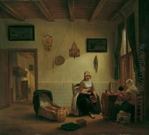 Burgerliches Interieur Mit Zwei Frauen Und Einem Kleinen Kind. by Hendrik van der Burgh