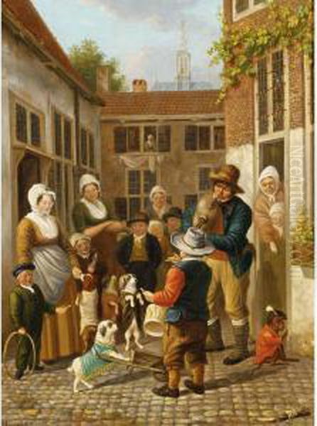 Musicians On A Square In The Hague, The Nieuwe Kerk In The Background - view 1