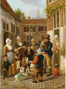 Musicians On A Square In The Hague, The Nieuwe Kerk In The Background by Pieter Daniel van der Burgh