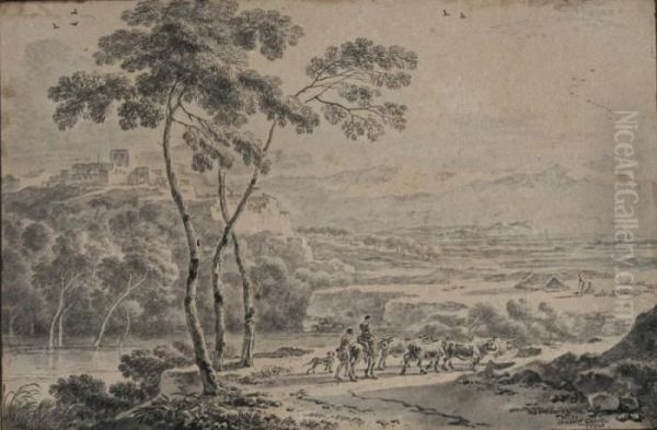 Bergers Et Troupeau Dans Un Paysage - view 1