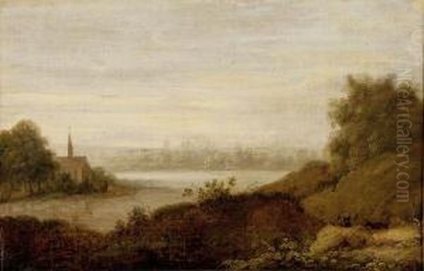Paysage A L'eglise Au Bord D'une Riviere - view 1