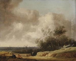 A Dune Landscape With Figures Resting Near A Track, A View Of Haarlem In The Distance by Anthony Jansz. Van Der Croos