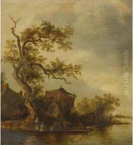 Fishermen Along A Lake With Their Cattle