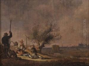 Paysans Au Repos Apres Les Foins by Anthony Jansz. Van Der Croos